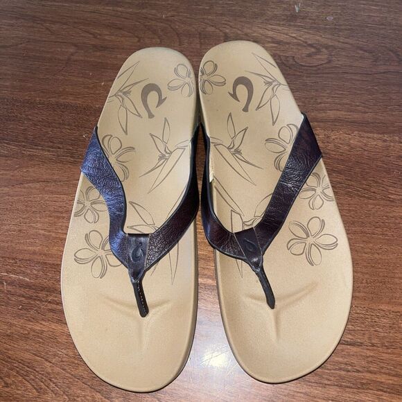 OLUKAI KIPE’A-W 20482-48FM Brown Leather Sandals Size 10 (40) Flip Flops Boat - Picture 2 of 4